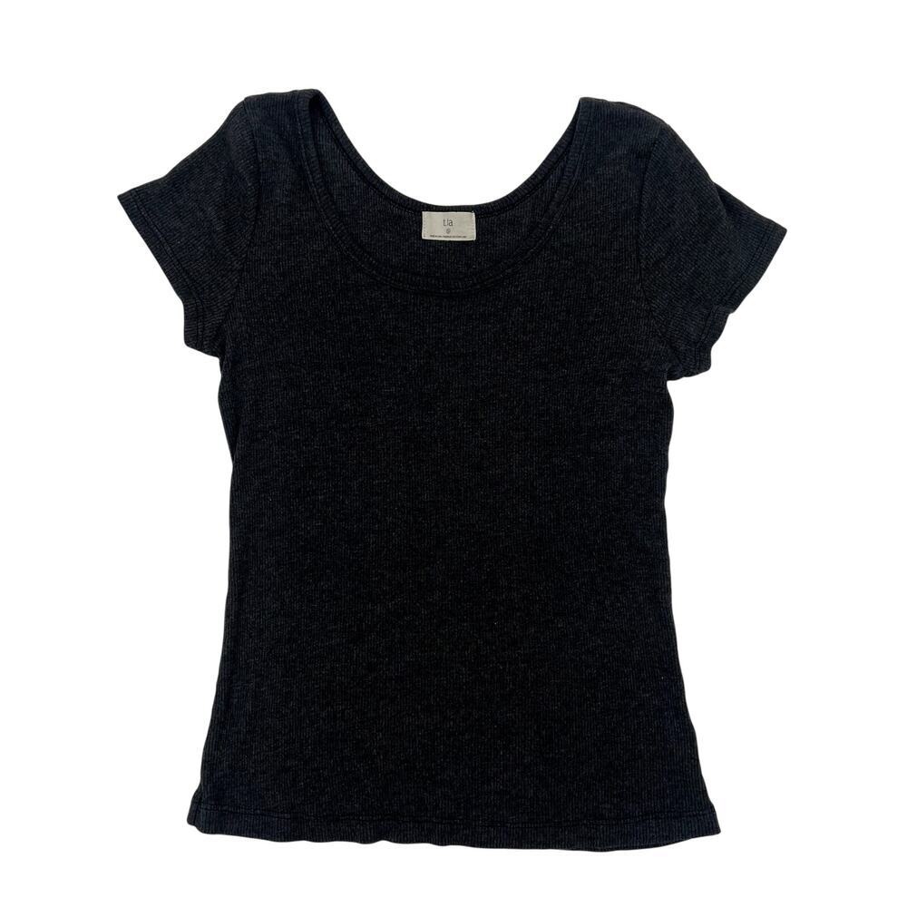 Anthropologie t.la Women's Grey Short Sleeve Ribbed Knit Shirt Size Small